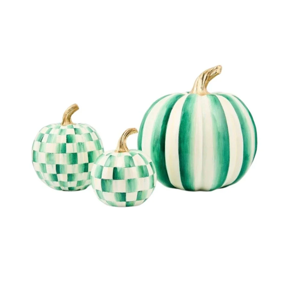 NEW MacKenzie-Childs Emerald Check Mini Pumpkin in Original Box